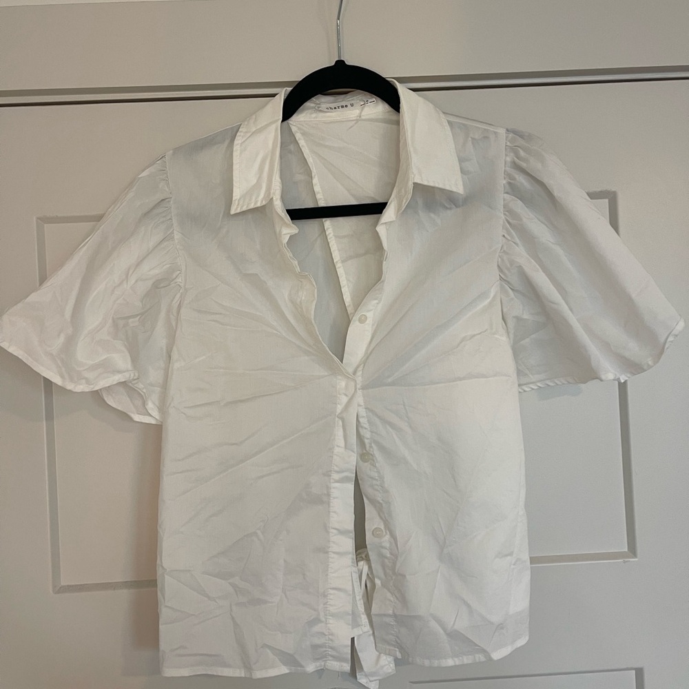 White Button Down Shirt with Open Draped Back